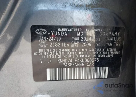 2019 Hyundai Elantra Se из США, поврежденный, VIN KMHD74LF4KU868675